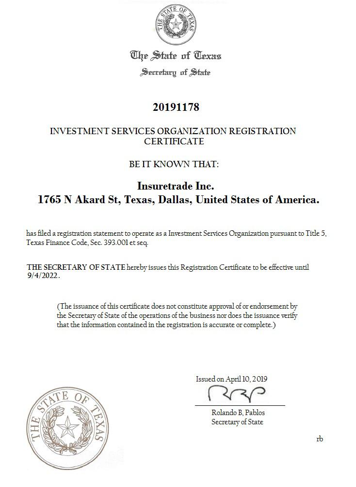 InsureTrade Inc. Organization Registration